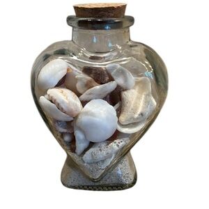🐚 Decorative Sea Shells and Sand Art in Adorable Glass Heart with Cork Lid